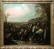 Halte de grenadiers à cheval de la Maison du Roi. Assis au centre, M. de Creil, leur commandant; au fond, la tranchée de Philippsbourg (juin 1734), image 4/4