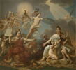 Plafond : Le Génie de la France anime les Arts, protège l'Humanité. Voussures : enfants tenant l'écu royal, ou portant des guirlandes et des couronnes de laurier., image 1/2