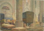 Intérieur de l'église des Jacobins de Toulouse en 1918, avec les voitures contenant les tableaux évacués du Louvre, image 2/2