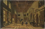 Vue intérieure d'une grande salle de palais avec joueurs de billard, 1620, image 1/8