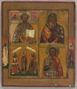 Icône quadripartite : au registre supérieur, à gauche, Saint Nicolas, avec dans la partie supérieure les fi	du Christ et de la Vierge, à droite,
la Vierge de Théodore, dite de Kostroma (ou Feodorovskaïa) ; au registre inférieur, à gauche, Notre-Dame de tous les affl	, à droite, Saint Nicétas ; sur les bords, à mi-hauteur, l’Ange gardien (à gauche) et Sainte Pélagie (à droite)., image 1/3