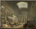 Une galerie de musée consacrée à l'art de la Rome antique (vue imaginaire de la Grande Galerie du Louvre ?), image 1/3