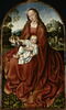 La Vierge à l'Enfant assise sur un muret, sur fond de paysage, image 3/7