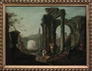 Paysage de fantaisie avec des ruines romaines et un prédicateur, image 8/8