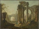 Paysage de fantaisie avec des ruines romaines et un prédicateur, image 1/8