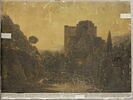 Paysage avec château en ruine et femme au bord de l'eau, image 1/2