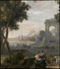 Paysage arcadique avec un port méridional et deux figures féminines mythologiques, image 1/2