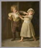 Scène de misère. Deux enfants se disputant un morceau de pain., image 1/2