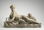Jeune femme à demi couchée accompagnée d'un chien et de deux colombes, image 1/8