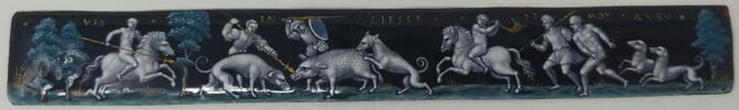 Plaque : La Chasse au sanglier, d'un ensemble de trois plaques des 