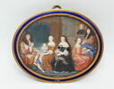 Miniature ovale dans un cadre en laiton doré et émaillé : famille de Louis XIV dans un intérieur, image 1/2