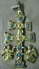 Croix de Caravaca à double face en cuivre doré et pâte bleue, image 1/2