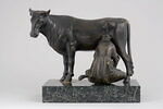 Groupe sculpté : paysanne trayant une vache, image 7/12