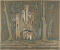 Panneau représentant des édifices et des arbres (Relevé des mosaïques de la grande mosquée de Damas), image 1/2