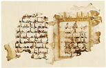 Double folio coranique : Sourate 1 (La Fatiha, al-fātiḥa), versets 1 à 4 et sourate 6, versets 44 à 46 (début), image 3/10