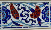 Carreau de bordure au rinceau de rosaces, quatre fleurs et nuages tchi, image 2/2