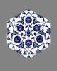 Carreau hexagonal à réseaux étoilés ponctués de rumi et de fleurs épanouies, image 1/2