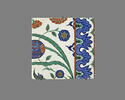 Carreau à décor de tulipes et de roses et aux tiges formant des mandorles, image 1/2