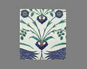Carreau à décor de tulipes et de roses et aux tiges formant des mandorles, image 1/2
