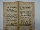 Double page d'un coran : Sourate 4 (Les femmes, al-nisāʾ), fol. 23r : versets 92 (fin) à 94 ; fol. 27v : versets 128 (fin) à 131, image 1/3