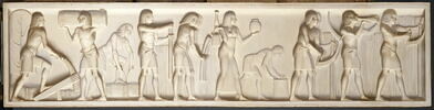 Décors de panneaux de boiserie en grisaille représentant des scènes de la vie civile égyptienne antique, image 2/11