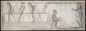Décors de panneaux de boiserie en grisaille représentant des scènes de la vie civile égyptienne antique, image 7/11