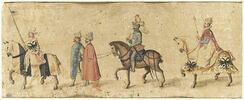 Cinq masques : l'Empereur conduisant le roi de France et un sultan, image 1/2