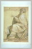 Un religieux assis, tourné vers la gauche, la mitre et la crosse déposée par terre : saint Gilles abbé, image 2/2
