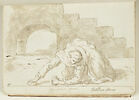Jeune femme agenouillée, penchée en avant la main à terre..., image 1/2