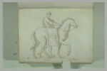 Homme marchant vers la droite, à côté d'un cheval, image 2/2