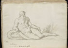 Figure de fleuve couché, vu de face, la tête de profil vers la droite, image 1/2