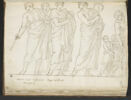 Six figures debout, drapées, en frise dont une femme tenant un enfant..., image 1/2
