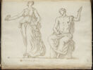 Femme debout tenant une couronne dans la main droite et homme assis, ..., image 1/2
