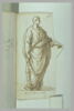Homme en toge, debout, le visage vu de profil à droite, le bras gauche tendu, image 2/2
