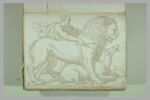 Un lion dominant une antilope, un homme drapé retenant le lion, image 2/2