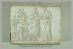 Un homme agenouillé devant un autre debout ; trois hommes et un enfant..., image 2/2