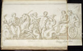 Un couple sur un char tiré par deux tritons fait face à une femme..., image 1/2