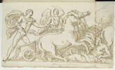 Un quadrige mené par un homme guidé par un génie ailé ; figure d'homme..., image 1/2