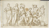 Cortège composé de six figures d'hommes et de femmes ainsi qu'un lion..., image 1/2