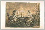 Deux gentilshommes et une dame jouant aux cartes, image 2/2