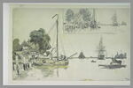 Bateaux sur un large canal, et petite étude de la même composition, image 2/2