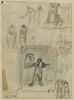Feuille d'études de plusieurs personnages dont deux boulangers, image 1/2