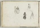 Deux femmes conversant ; figure ; homme, vu de dos ; clocher, image 1/2