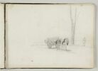 Deux chevaux attelés à un tombereau et une figure sur le bord d'un route, image 1/2