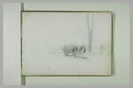 Deux chevaux attelés à un tombereau et une figure sur le bord d'un route, image 2/2