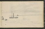 Bateau à vapeur et barque en vue de la côte, image 1/2