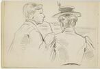 Une femme, de dos, et un jeune homme, devant une partition de Debussy, image 1/2