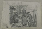 Homme peignant devant un chevalet, avec trois femmes, image 1/2