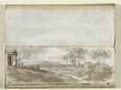 Paysage italien avec temple et scène religieuse inspiré de Gaspard Dughet, image 1/2