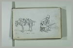 Cheval harnaché ; homme assis, image 2/2